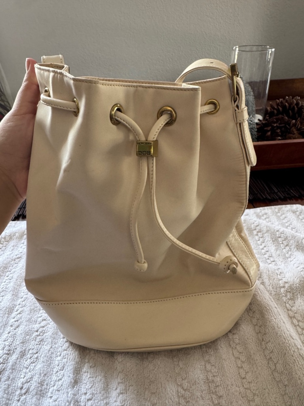 Ralph Lauren Cream Drawstring Bucket Shoulder Bag